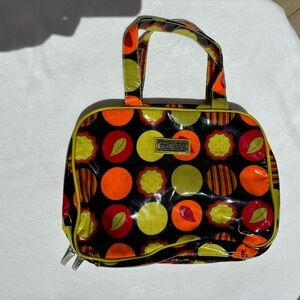 Hadaki Makeup Bag, Olive Green w/ Retro Abstract circle Design
